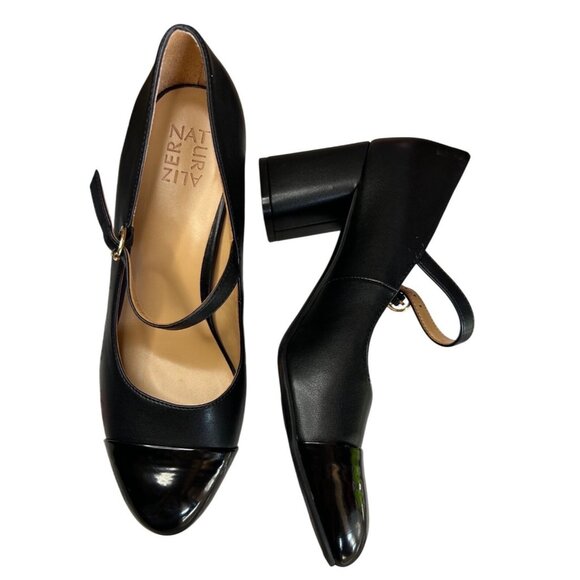Naturalizer Loveable Block Heel Patent Accented Toe Highlighting Soft Black Leat - Picture 11 of 13